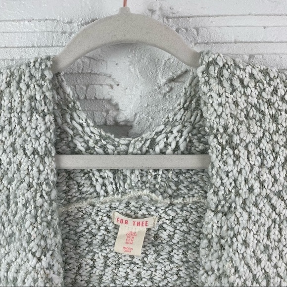 For Thee Cozy Knit Green & Cream Ombre Long Open Cardigan Metallic Details SZ M - Picture 3 of 15